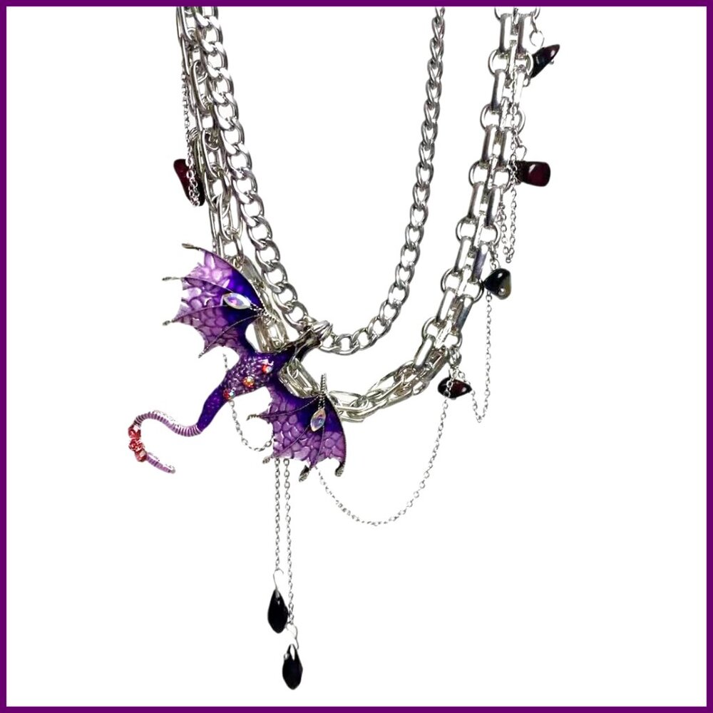 Stainless Steel Dragon Choker Necklace Adjustable Chain Cubic Zirconia Pendant
